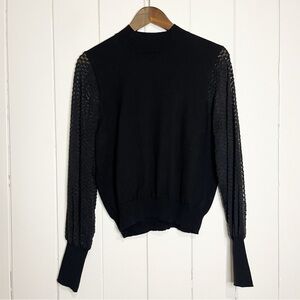 Buffalo David Bitton Black Lace Sleeve Mock Neck Sweater. Size Large.